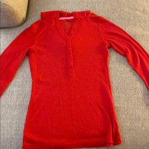 Red Hooded Thermal Waffle Shirt